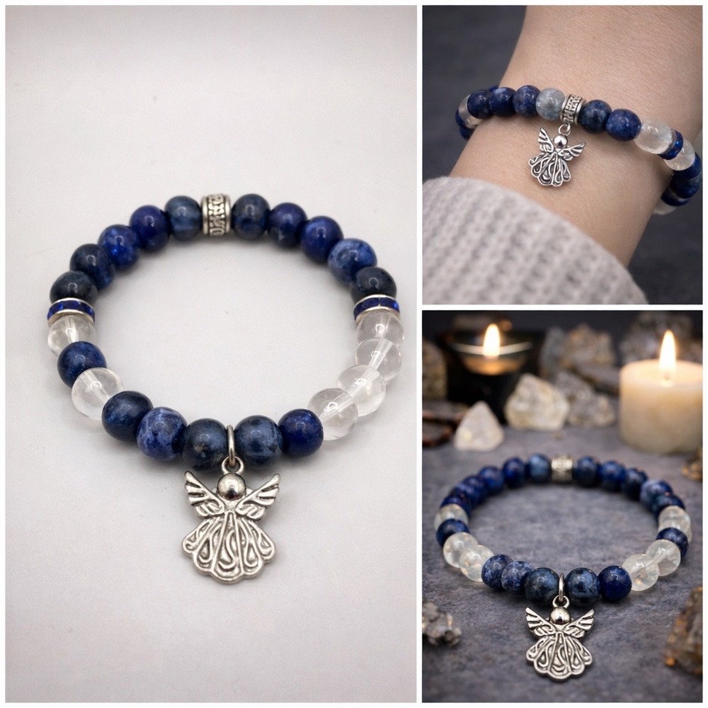 Sodalite Quartz Bracelet Angel Charm Witchy Boho Apothecary Crystal Jewelry